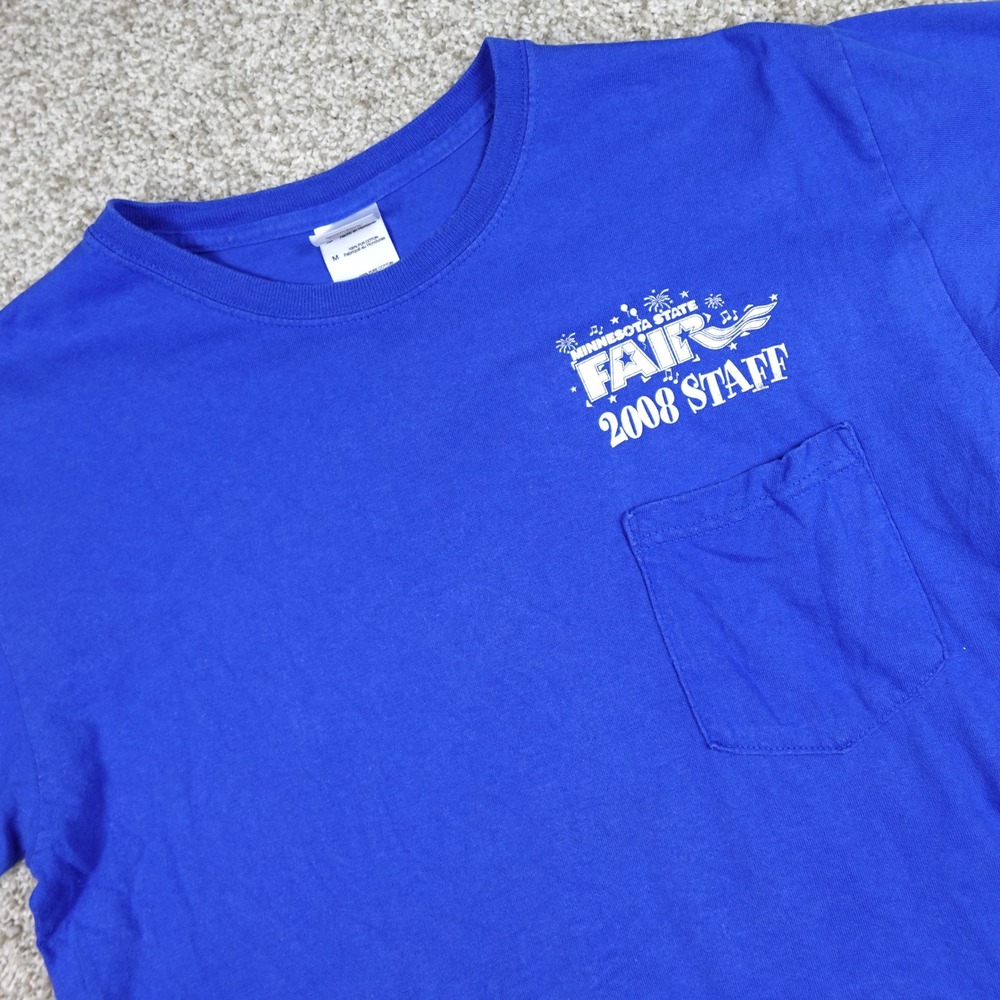 Vintage 2008 Minnesota State Fair Staff Pocket T-Shirt Blue Mens Medium Gildan